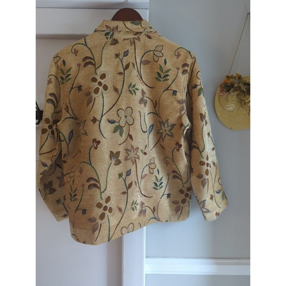 Jane Ashley Clothing Women's S Gold Tan Button Up Corduroy Carpet Floral Jacket - Picture 7 of 8